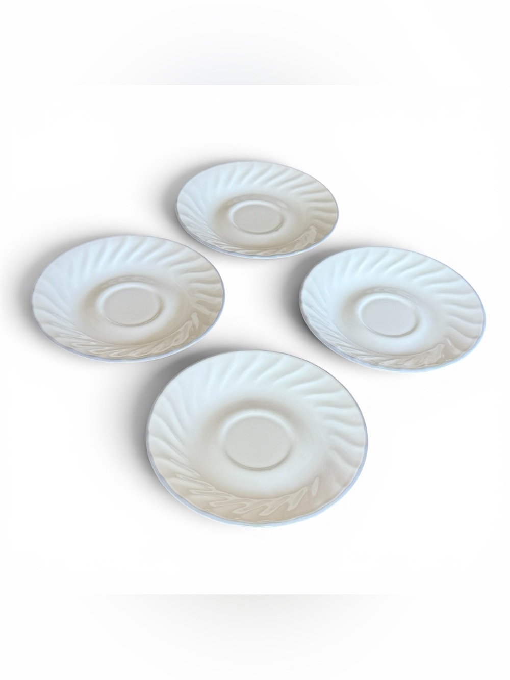 Vintage 1995 Set of 4 Corelle Enhancements White Swirl Saucer / salad plate